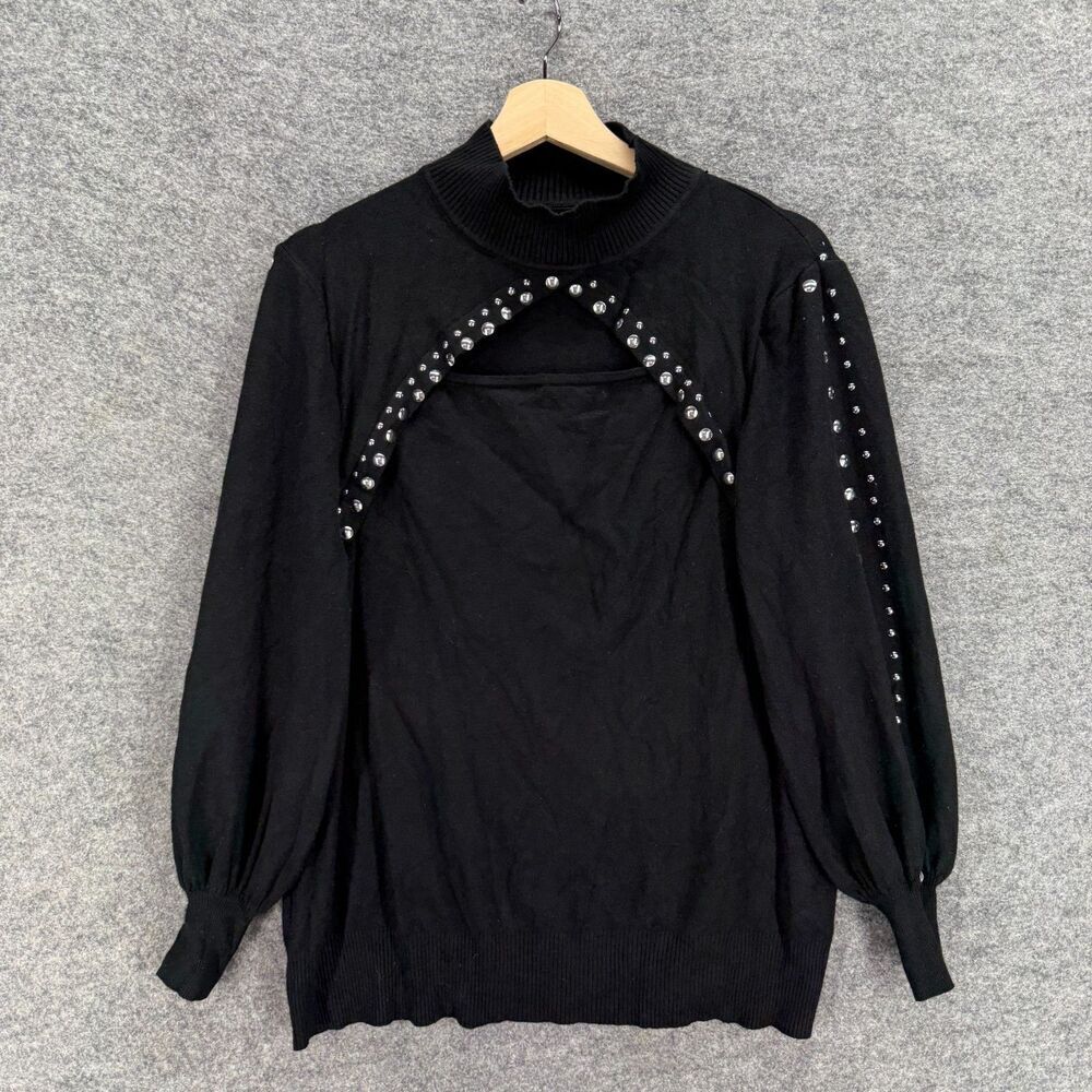 Oliver. O Sweater Pullover Women 2X Plus Black Knit High Neck Long Sleeve Casual